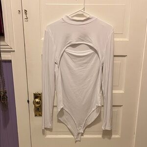 White Long Sleeve Cutout Bodysuit